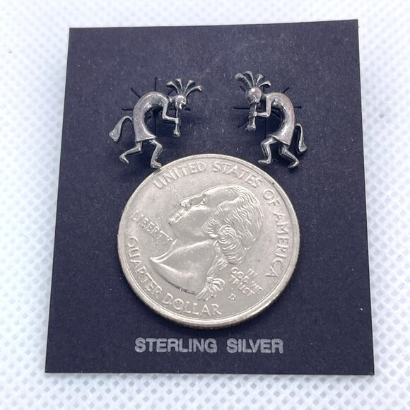 Sterling Silver Kokopelli Southwest Tribal Native American Stud Earrings Vintage - Picture 3 of 6